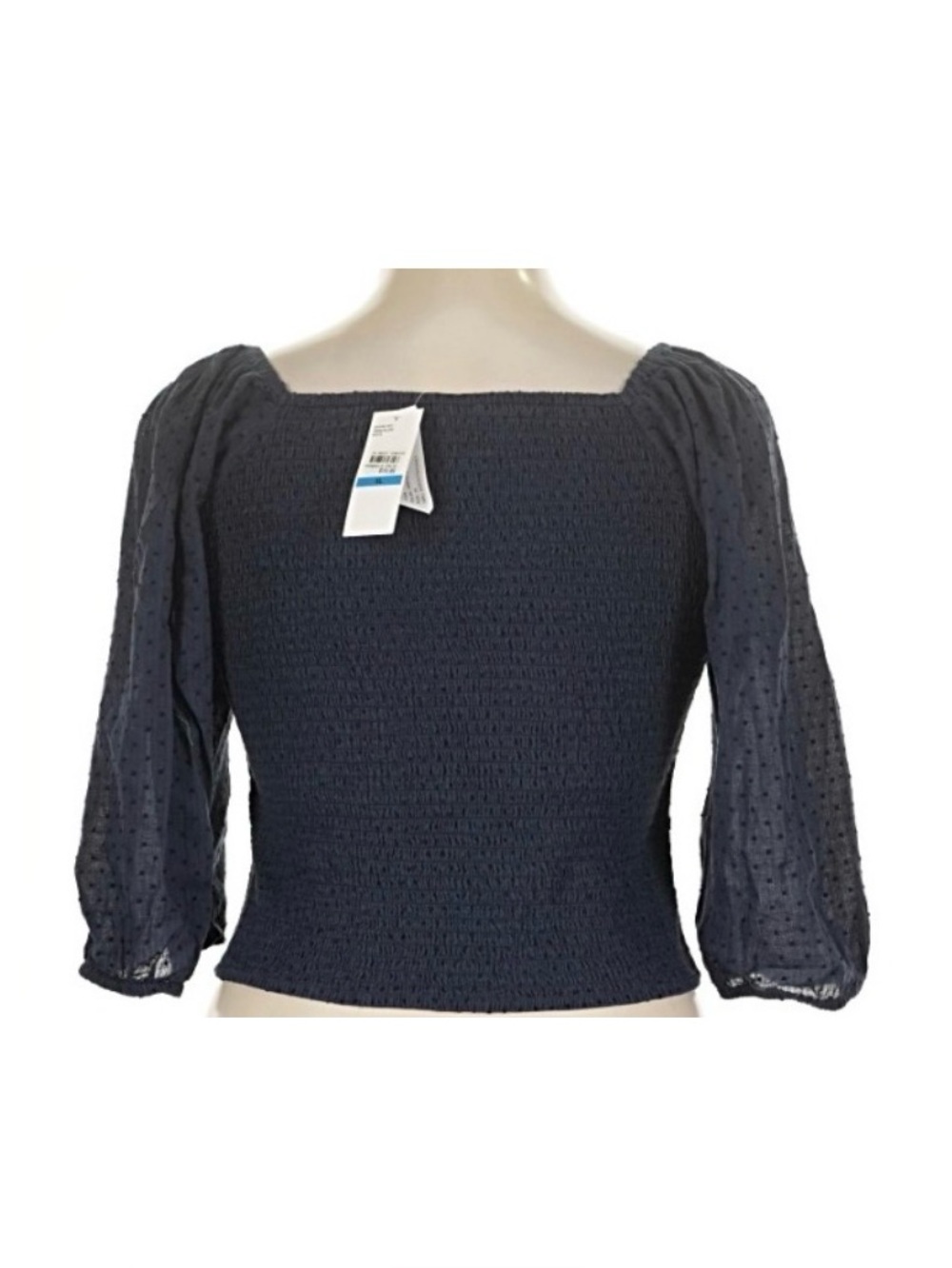 Jessica Simpson Katiya Smocked Puff Sleeve Top — Navy — Size XL